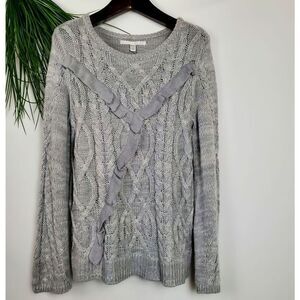 Lauran Conrad LC LARGE Heather Gray Ruffle Sweater